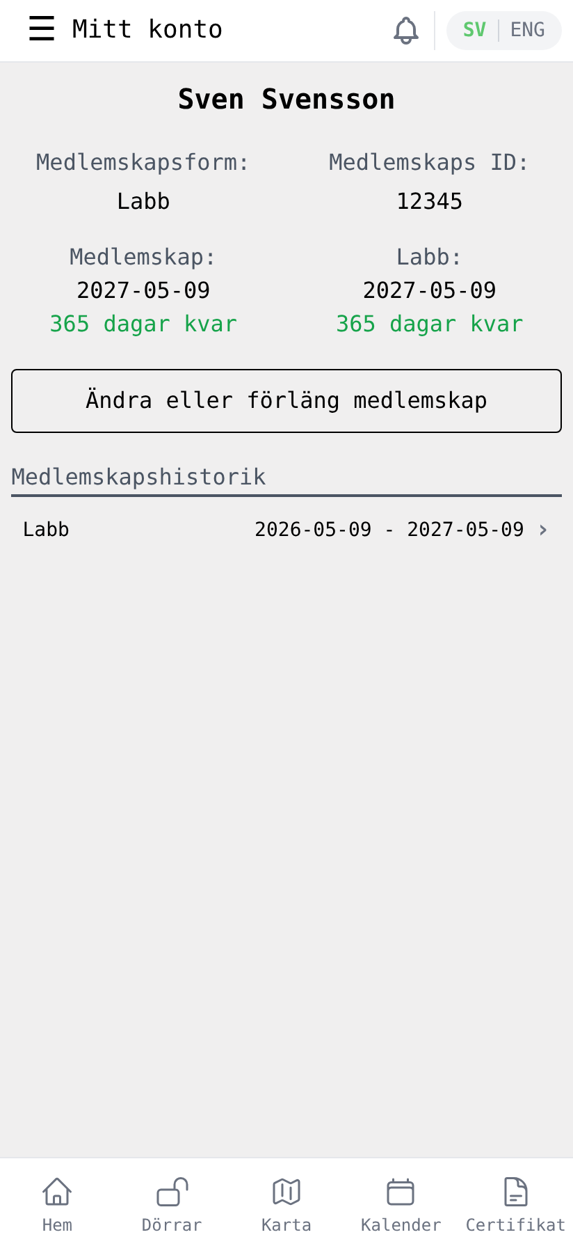 Mitt konto-sidan