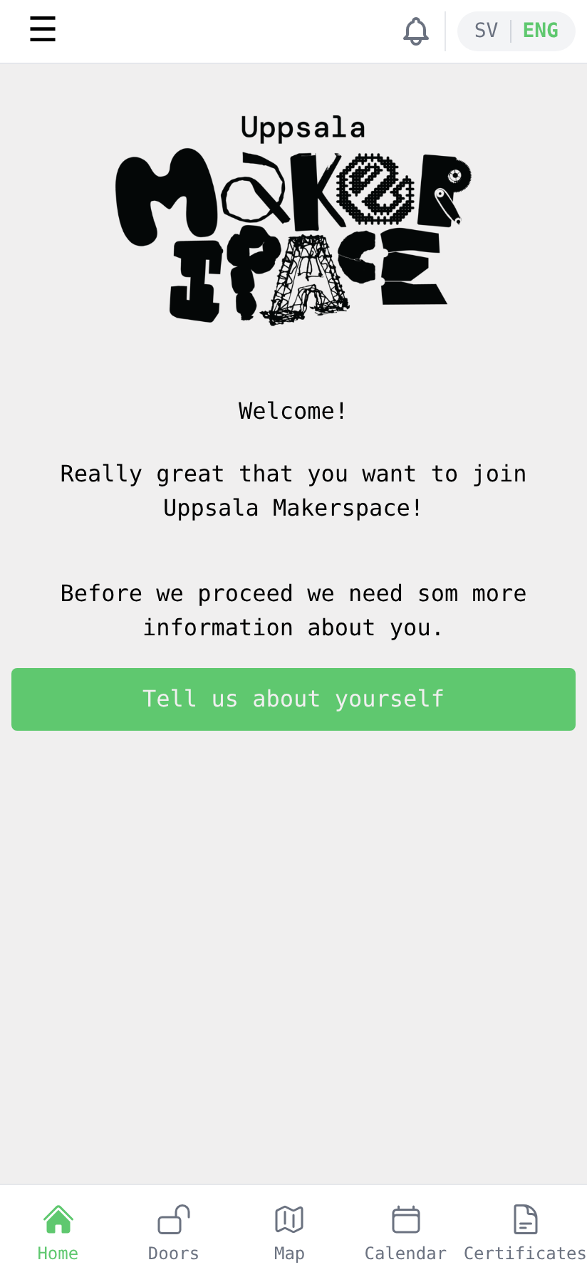 Welcome screen