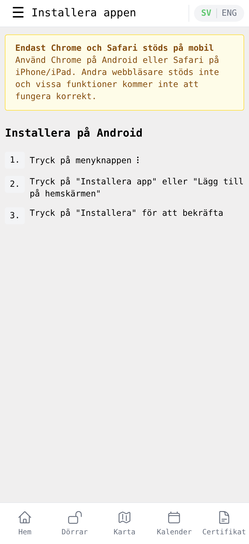 Installera-sidan på Android med manuella tre steg