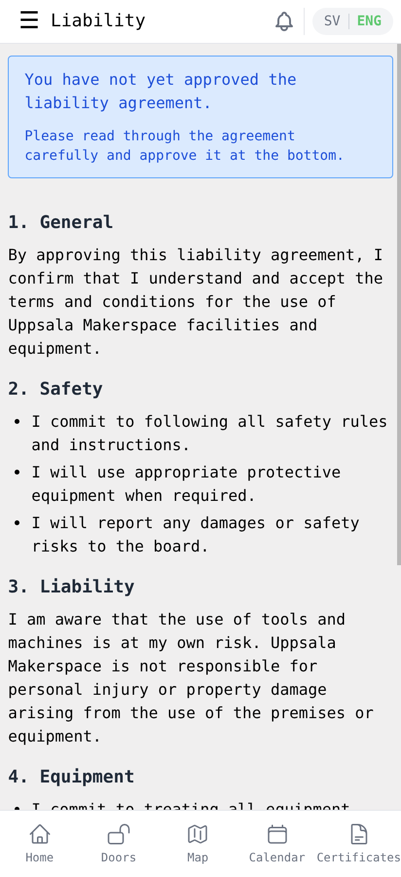 Liability agreement page