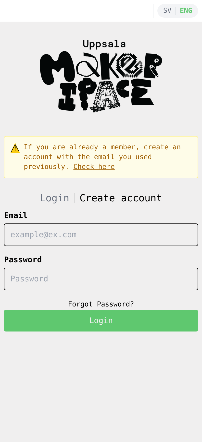 Login screen