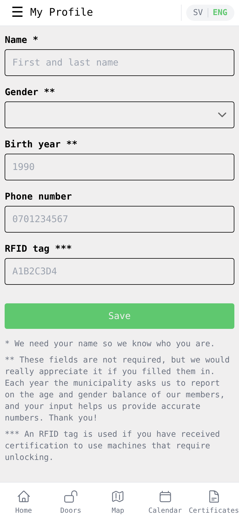 My Profile form