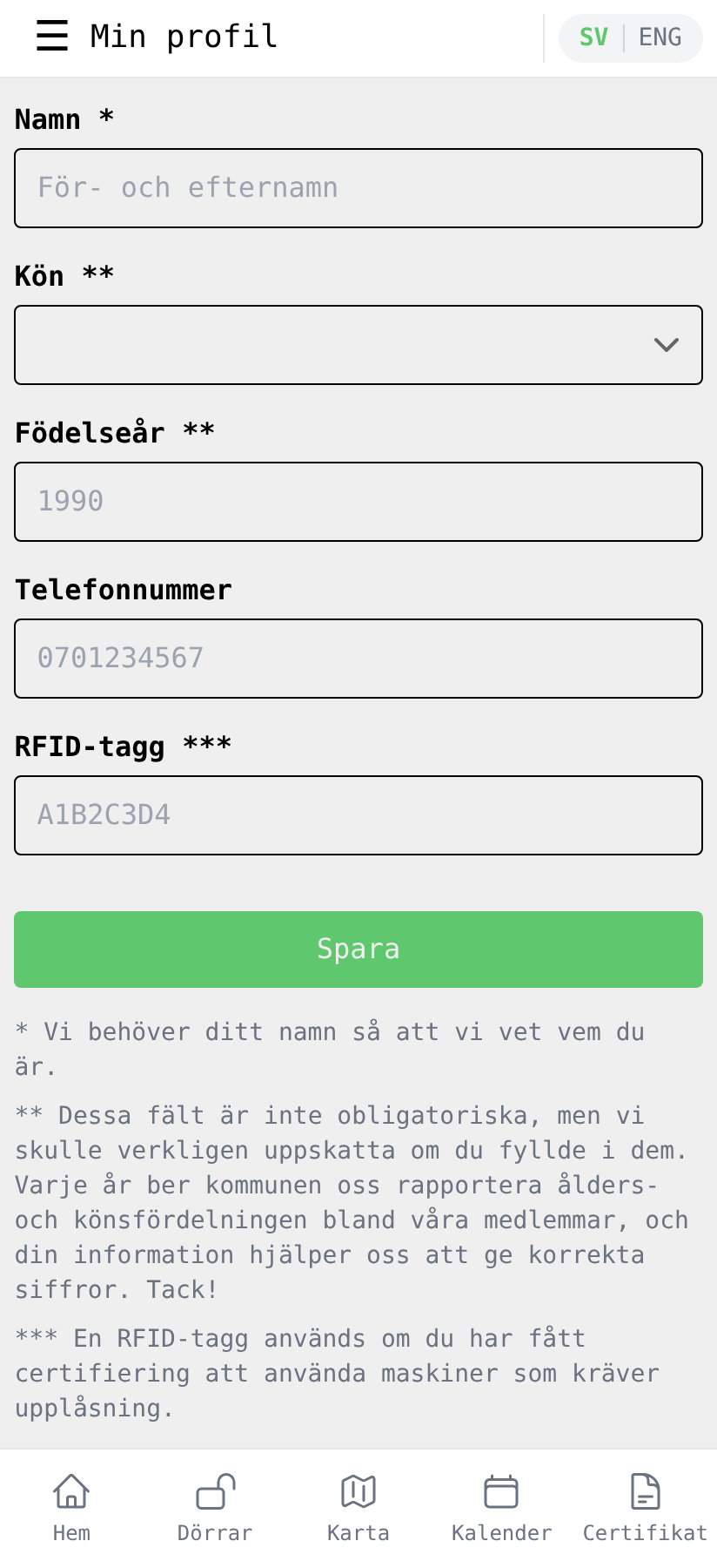 Min profil-formuläret