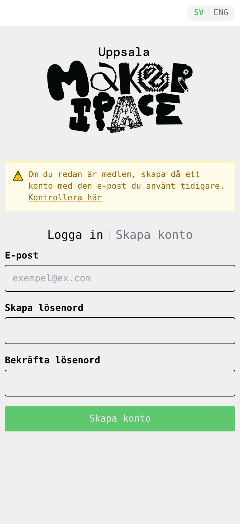 Formulär för att skapa konto