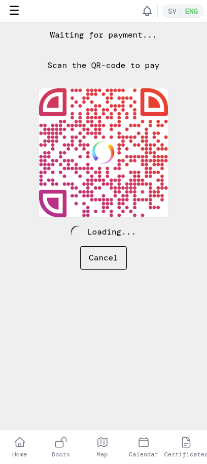 Swish QR code, waiting for payment